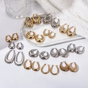 Wholesale Bulk Custom Hypoallergenic Waterproof Gold Plated Stainless Steel Women Luxury Fashion Jewelry Hoop Earrings