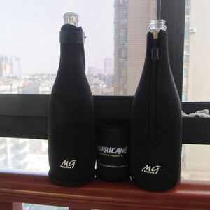 Housse isotherme pour bouteille de vin en néoprène noir avec logo personnalisé, imperméable et tendance, avec fermeture éclair, pour bouteille de champagne - Product Image 3