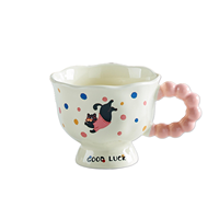 Mug d'anniversaire personnalisable en céramique pour enfants avec couvercle perlé et cuillère, style chinois, sérigraphie, logo personnalisé, faible MOQ, direct usine