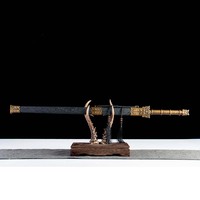 Épée chinoise vintage 1065CS faite à la main, poignée sculptée en forme de bête, fourreau à motif noir