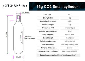 Yüksek basınç <span class=keywords><strong>16</strong></span> <span class=keywords><strong>Gram</strong></span> 3/8 24UNF dişli <span class=keywords><strong>CO2</strong></span> gaz kartuşu 16g için Paintball bisiklet pompası Soda makinesi - Product Image 4