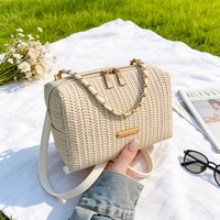 Sac mini en paille tressée style coréen 2026, nouveau sac bandoulière décontracté tendance avec fermeture éclair en polyester et chaîne pour femme