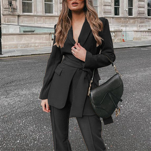 2025 AW Damen Zweiteiliger Anzug Mode Verdickter Premium <span class=keywords><strong>Blazer</strong></span> mit Tie-Waist Formal Hosen Set - Product Image 4