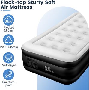 Matelas gonflable simple et durable avec haut floqué 18 ''de haute pompe jumelle intégrée pour hôtels - Product Image 4