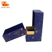 Boîte cadeau en carton rigide à double ouverture, personnalisée et imprimée, avec ruban, pour coffret de parfums solides ou cosmétiques.