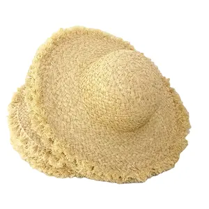 Factory Wholesale Summer Amazing Fedora hand Knitted natural raffia Straw Hats plain hat For Girls