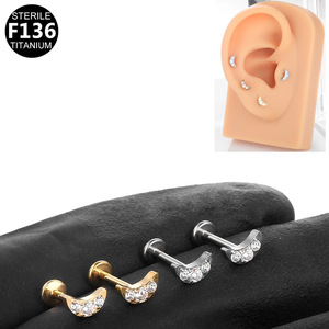 Clou d'oreille stérile en titane F136 1,2*8mm, bijou de piercing unisexe en forme de losange avec cristal et barre en T - Product Image 2