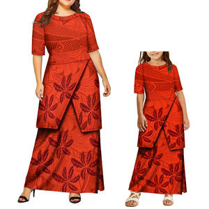 Vestidos de Verano Estilo Hawaiano Personalizados para <span class=keywords><strong>Madre</strong></span> <span class=keywords><strong>e</strong></span> <span class=keywords><strong>Hija</strong></span>, Conjunto de Dos Piezas, Trajes Samoanos Puletasi, Vestido de Cuello Redondo y Media Manga - Product Image 1