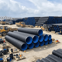Raccord de tuyau ondulé à double paroi en HDPE, tube de drainage noir avec couche intérieure bleue pour canalisation d'égouts