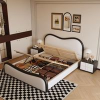 Ensembles de lits modernes en cuir blanc 2026 à prix abordable, en bois, avec rangement, pour chambre à coucher, tailles double et queen, matelas souple