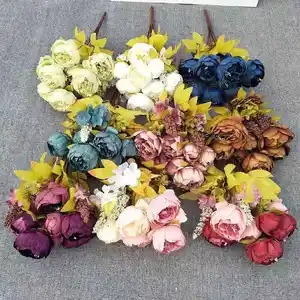 Silk Peony Artificial Flowers Floral Bouquet 13 Heads Simulation Flower For Indoor Home Wedding Decorative