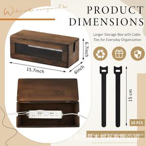 Caja de Almacenamiento de Madera con Ventilación, Rectangular, con Tapa Magnética, Organizador de Escritorio, Disipación de Calor, Gestión de Cables y Enchufes - Product Image 4