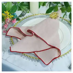 Vente en gros de serviettes en tissu de coton 100% lin de taille personnalisée bordure de serviette brodée à la main pour les mariages OEM ODM disponible rapidement - Product Image 1