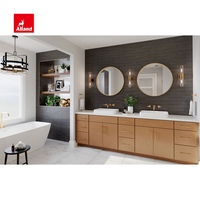 Meubles de salle de bain modernes en bois massif, panneau de porte plat et double vasque, meuble de salle de bain étanche avec miroir