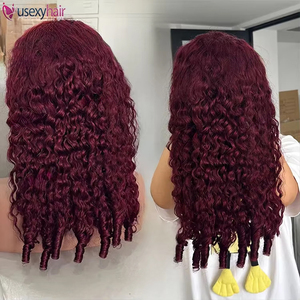 双拉生印度头发99J彩色红酒缅甸卷发产品高清蕾丝假发处女头发供应商黑色女性假发 - Product Image 1