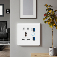 Prise WiFi avec prise secteur 13A norme EU/AU, en plastique et verre, 2 prises et 2 ports USB, CE ROHS FCC pour IP21