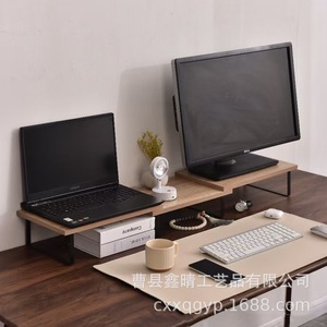 Wooden Computer Monitor Stand Combination <b>Shelf</b> <b>Desktop</b> Organizer Natural Wood Color White Ironwood Material - Product Image 2