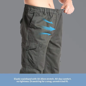 <span class=keywords><strong>Pantalon</strong></span> de travail décontracté pour homme, grande taille, coton, taille élastique, multi-poches, coupe droite, ample, <span class=keywords><strong>pantalon</strong></span> cargo pour l'hiver - Product Image 4