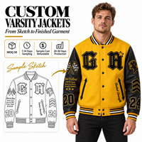 Blouson universitaire en mélange de laine 400 GSM avec manches en cuir PU, écussons en chenille, coupe-vent, boutons-pression, style Letterman – Fabricant