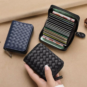 High Quality Customized <strong>Pattern</strong> Ladies PU <strong>Leather</strong> Accordion <strong>Wallet</strong> Woven Multi Card Slots for Passport Credit Cards Business - Product Image 2