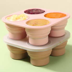 Silicone <b>Folding</b> Baby Food Container 4 Cup With Lid Foldable Food <b>Storage</b> <b>Box</b> For Travel And Baking - Product Image 2