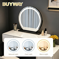 Miroir de maquillage intelligent à LED avec commande tactile, miroir de vanité en verre HD pour coiffeuse, ensemble de station de beauté style crème