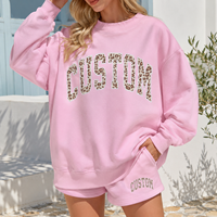 Ensemble survêtement décontracté pour femme grande taille en coton, sweat-shirt à col rond et short, imprimé léopard personnalisé, style universitaire, streetwear