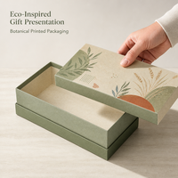 Boîte cadeau rigide en papier vert sauge personnalisée, impression botanique, deux pièces, couvercle et base, emballage de produit haut de gamme