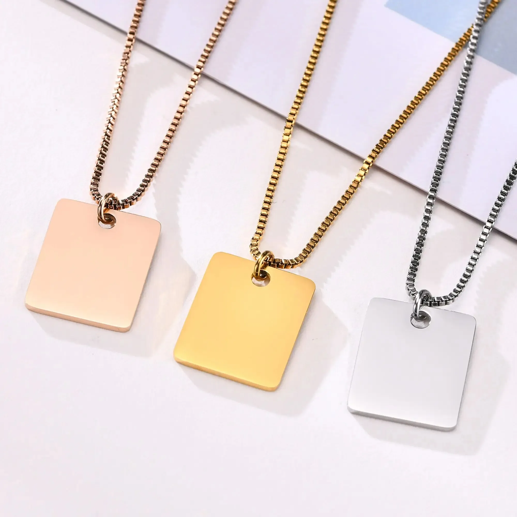 Blank Rectangle Necklace Geometric Jewelry Gold Plated Engraved Letter Name Necklace Baby Joyeria Fina Stainless Steel De China