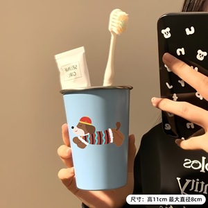 แก้วน้ำล้างปากสแตนเลสลายการ์ตูนดัชชุนด์น่ารัก พร้อมที่วางแปรงสีฟัน สำหรับเดินทาง นักเรียน คู่รัก - Product Image 2