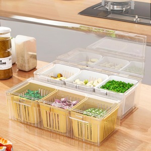 <b>Kitchen</b> <b>Storage</b> Box Double Layer Rectangle With Handle For Fridge Vegetable Fruit Organizer Yellow White Green Plastic Lid - Product Image 1