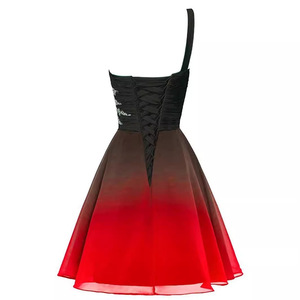 One Shoulder A-Line Chiffon Dress With Contrast Color Red Black Plus Size Women's Formal Dress - Product Image 3