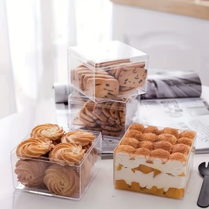 Transparent Square PS Plastic Recyclable Tiramisu Dessert Storage Container Pastry Packaging <b>Box</b> with Lid and Embossing - Product Image 5