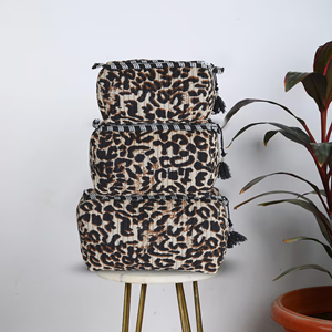 Leopard Print Cosmetic Bag Set with Zipper and Tassel Portable <b>Makeup</b> Pouches Fashion Textile Travel <b>Case</b> Medium Size - Product Image 2