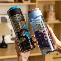 Bouteille d'eau en plastique pour sports d'été avec marqueur de temps, motif Hello Letter Space Cup et infuseur à thé
