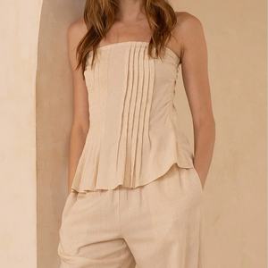 ชุดแฟชั่นลำลองขายส่งมาแรงใหม่ล่าสุด เสื้อแขนกุดผ้าลินินและกางเกงขายาวทรงกว้าง ชุดเซ็ตสองชิ้นสำหรับผู้หญิง - Product Image 3