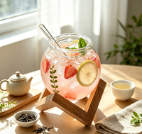 Mug à paille en verre borosilicate fait main, design classique, 350 ml, résistant à la chaleur, transparent, avec support en bois, compatible lave-vaisselle, pour thé glacé