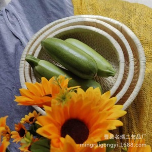 Rattan <b>Baskets</b> Natural Wood Color Circle Shape <b>Stackable</b> With Handle For Home Storage And Decoration - Product Image 1
