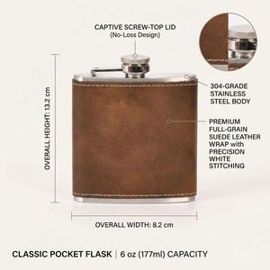 Wholesale 6Oz Leather <b>Wrapped</b> Stainless Steel Hip Portable Personalised Whiskey Liquor Pocket Flask With Custom Logo - Product Image 3