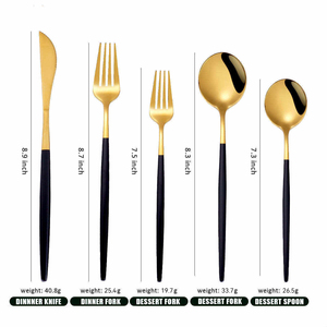 Cubiertos DE BODA portugueses nórdicos, cubiertos con mango negro, tenedor, cuchillo, cuchara, juego de cubiertos dorados de acero inoxidable - Product Image 2