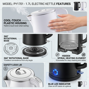 Hervidor Eléctrico Blanco de 1.7L, Diseño Moderno de Doble Capa para Hogar y Hotel, con Logotipo Personalizado, 110v - Product Image 6