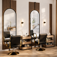 Station de coiffure moderne, poste de travail de coiffure, chaise de barbier hydraulique, siège en cuir, base en fer pour salon
