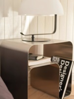 Table basse de style nordique minimaliste du milieu du siècle, inspirée du Bauhaus, en acier inoxydable, avec rangement, sans installation requise