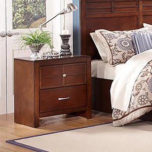 Mesita de Noche de Madera Cálida de Estilo Transicional - 2 Cajones y Herrajes Mixtos, Mesa Auxiliar para Dormitorio, Mueble de Almacenamiento Informal Contemporáneo - Product Image 1