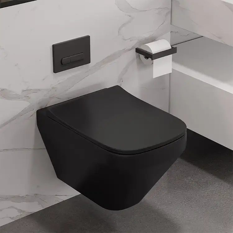 Sanitär keramik randlos matt schwarz quadratisch Wandbehang Toilette