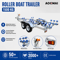 Remorque bateau à double essieu de 6,46 m, 1500 kg, galvanisée à chaud avec rouleaux réglables pour bateau de pêche, RIB, yacht de 5,8 à 6,4 m