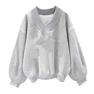 <span class=keywords><strong>Felpa</strong></span> da Donna con Scollo a V Personalizzabile, <span class=keywords><strong>Oversize</strong></span>, con Logo, Maniche a Goccia, Pullover Casual Corto per l'Autunno - Product Image 1