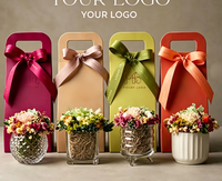 Boîte cadeau florale portable avec logo personnalisé, boîte en papier rigide, boîte à main, emballage pour plantes en pot et fleurs séchées, vente en gros