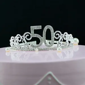 50. Geburtstag Tiara und Schärpe Alles Gute zum 50. Geburtstag Party zubehör 50 Fabulous Glitter Satin Schärpe und Crystal Tiara Princess Crown