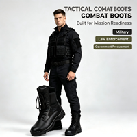 Bottes tactiques montantes en cuir noir imperméables et respirantes antidérapantes pour hommes, usage professionnel et de sécurité, personnalisables OEM ODM, ISO CE